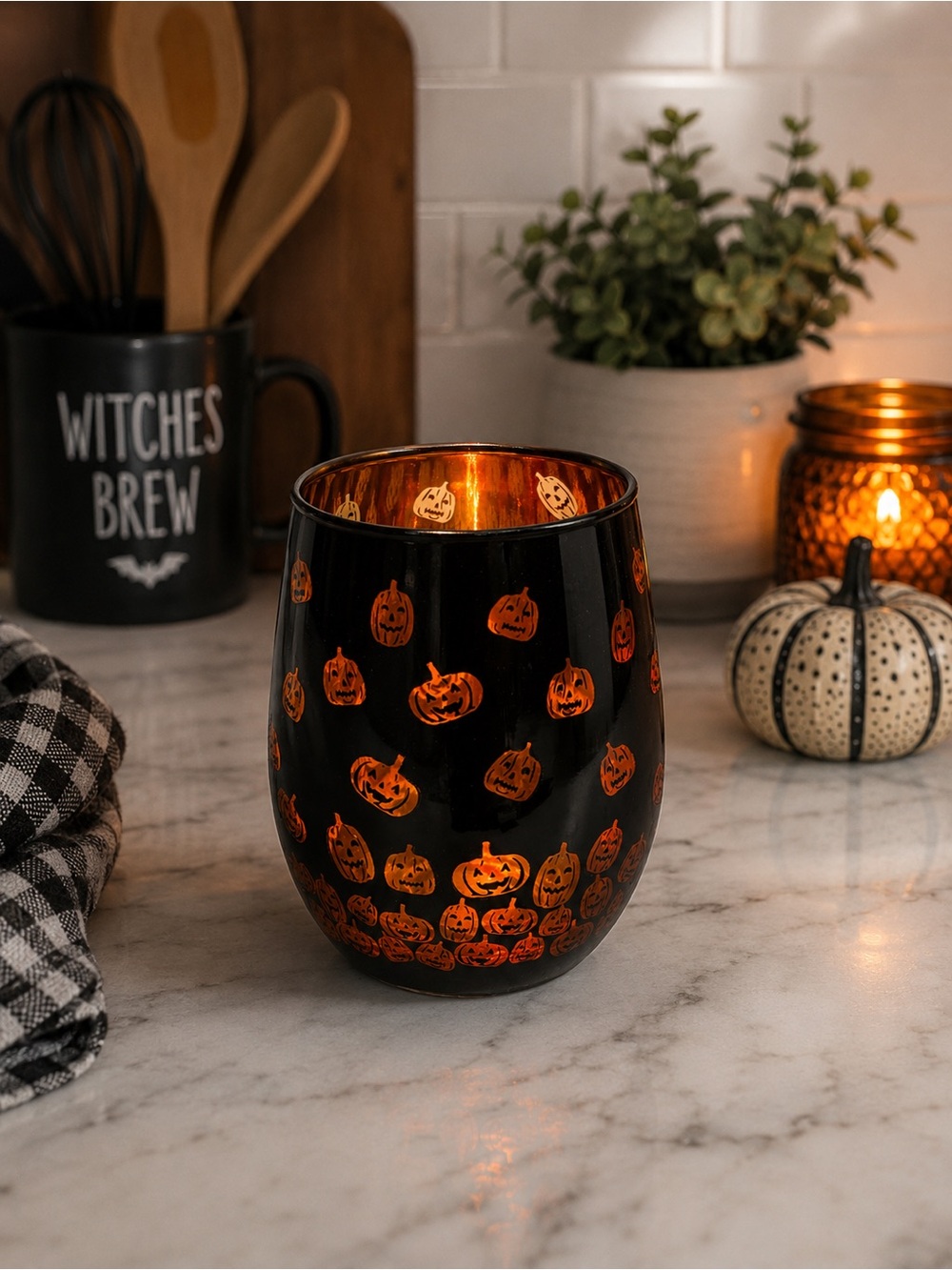 Halloween Pumpkin wine glass Black and Orange